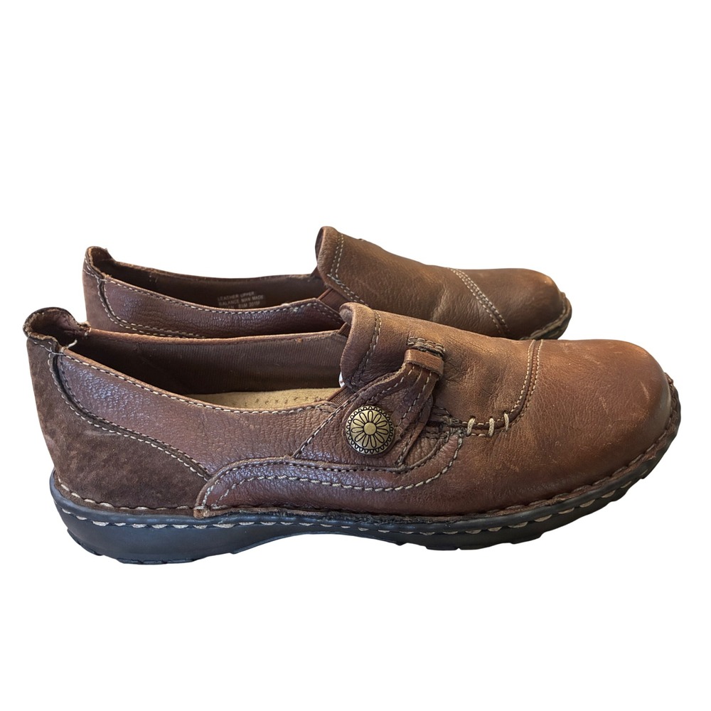 Earth Origins Loafers Women 8.5 Brown New Leather Slip On Comfort Floral Button